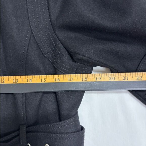 Apt 9 Wool Coat Womens L Hooded Black Belted Zipper/Snap Utility Pea Coat Chic - Picture 6 of 11